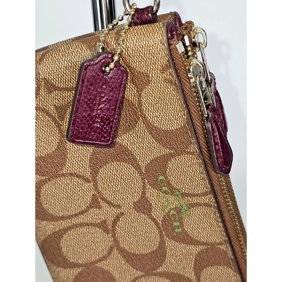 Coach Signature Women's Brown Leather Double Zip Wristlet Wallet 144 - Picture 6 of 12